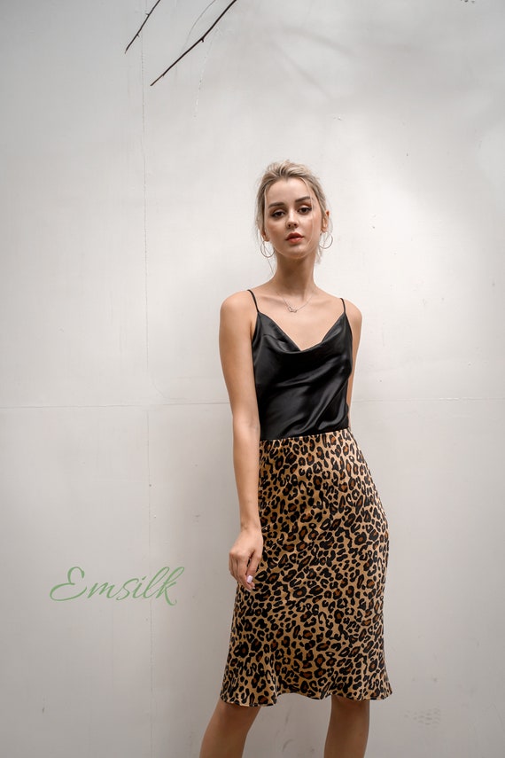 Leopard Print 100% Pure Silk Slip Skirt/bias Cut Skirt/fall Outfit