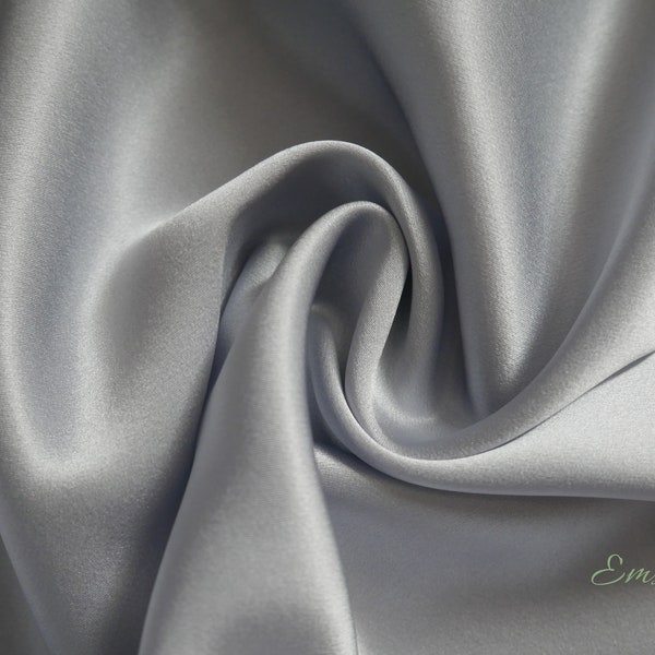 Silver 100 % pure charmeuse silk/ pure mulberry silk fabric by the yard/ 19mm silk/premium silk/natural silk/hand dyed silk