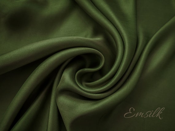 100 percent pure silk Dark Olive Green Mulberry Silk Fabric: 19mm Charmeuse Satin by the Yard