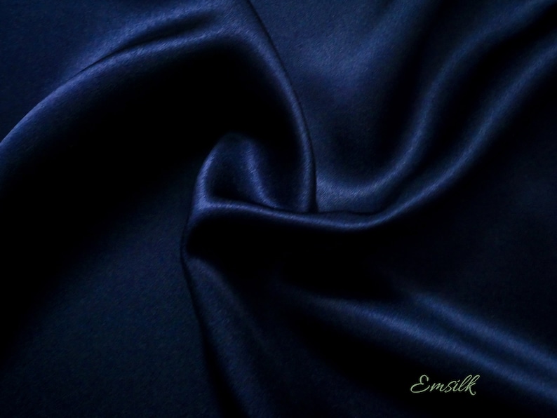 100 por ciento seda pura Tejido de seda charmeuse azul marino oscuro: 100 % morera, 19 mm, cortado a medida imagen 2