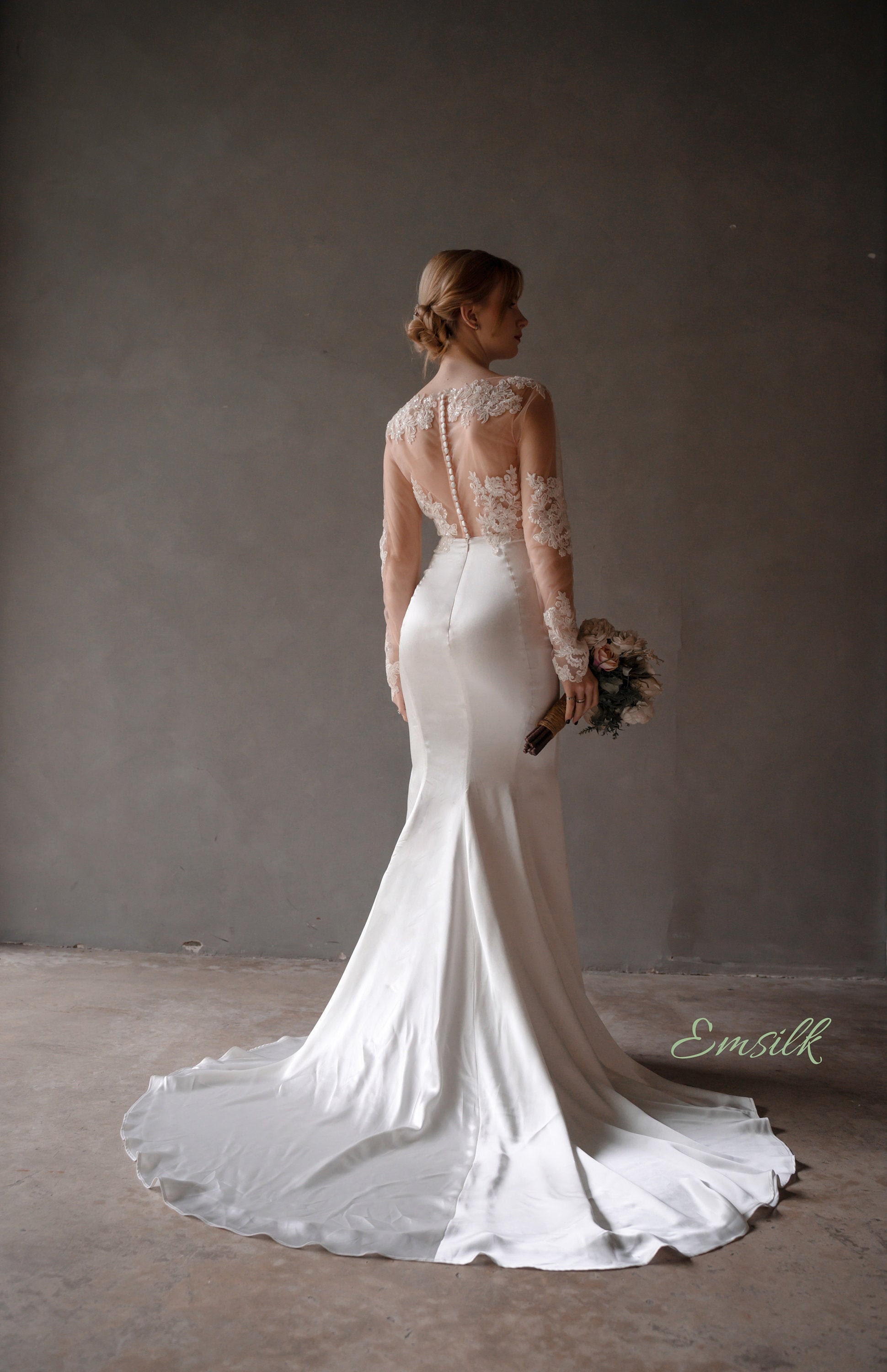 silk wedding dress with lace Honey Yaya Silk and Lace Romantic Wedding Dress Dive into a world of dreamy romance with the Yaya lace and silk wedding dress 100 percent pure Silk Hand-Stitched