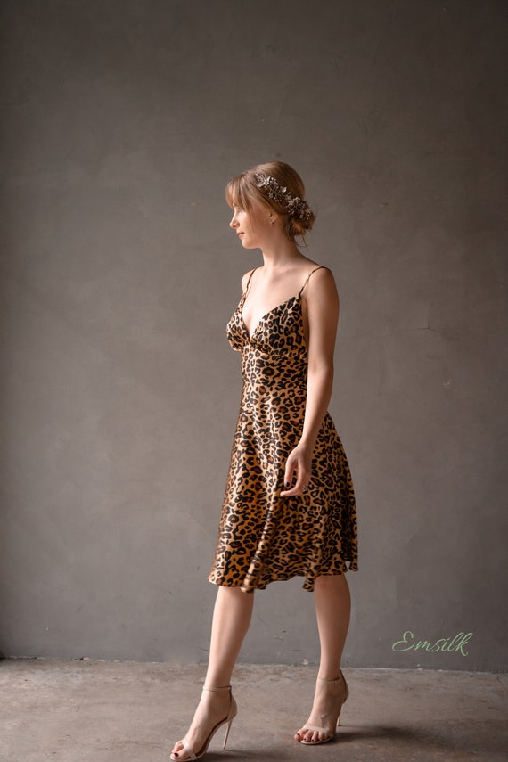Leopard print top silk slip dress