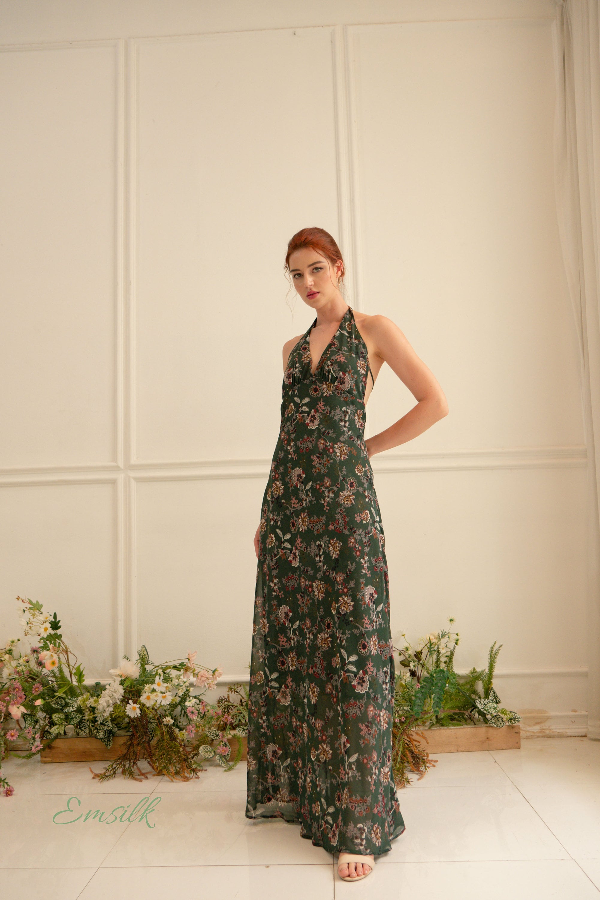 green emerald velvet dress YVE HALTER MAXI DRESS - KHAKI – CHIC LE FRIQUE