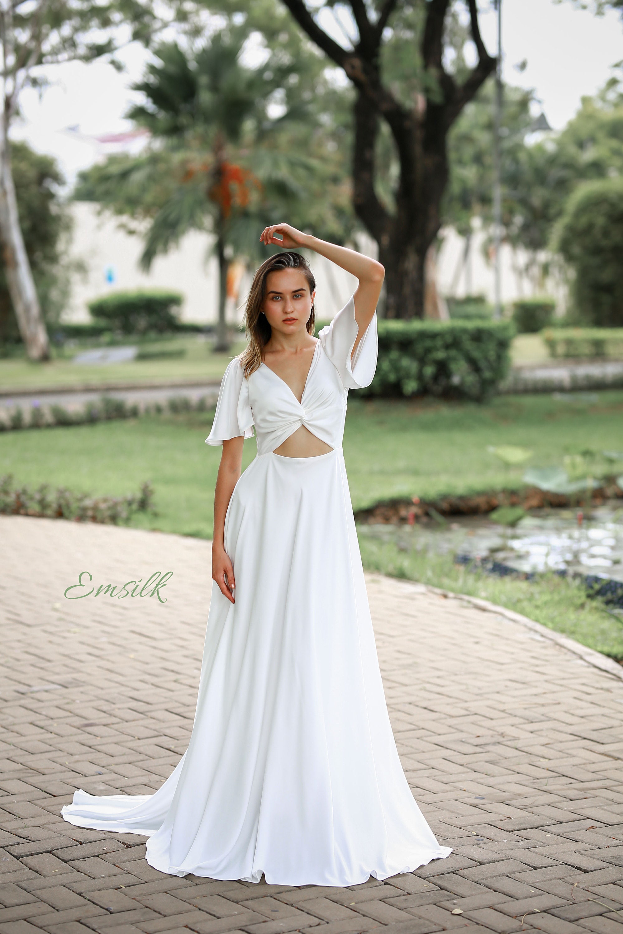 white dress with lace sleeves Lady Black Tie - Alyse Dress - White