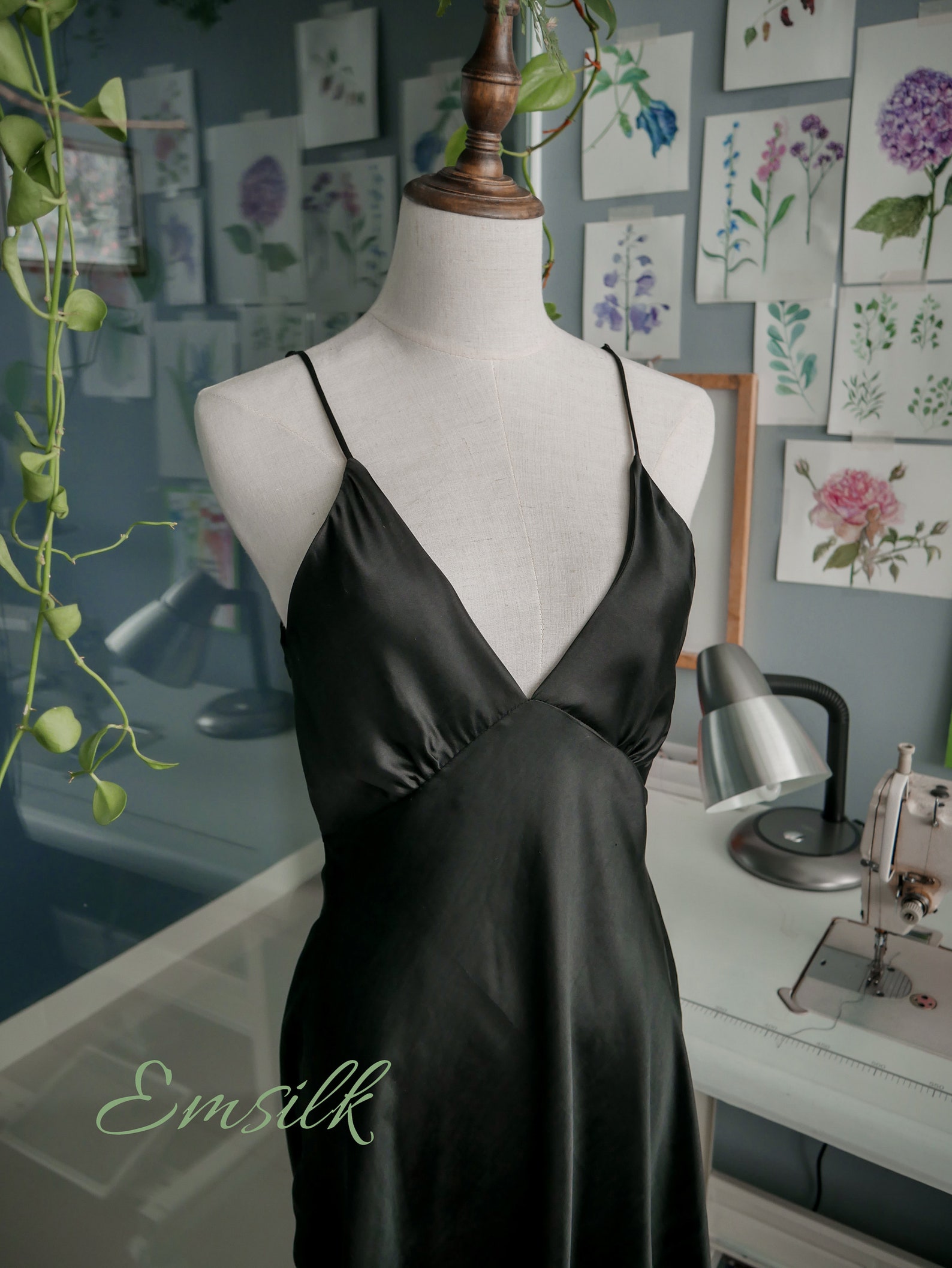 Black Silk Slip Dress/100 Pure Mulberry Silk/deep V Neck Etsy