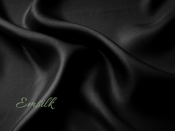 Black 100 % Pure Mulberry Silk Fabric by the Yard/100 Charmeuse Silk/ 19mm  Silk/premium Silk/natural Silk 