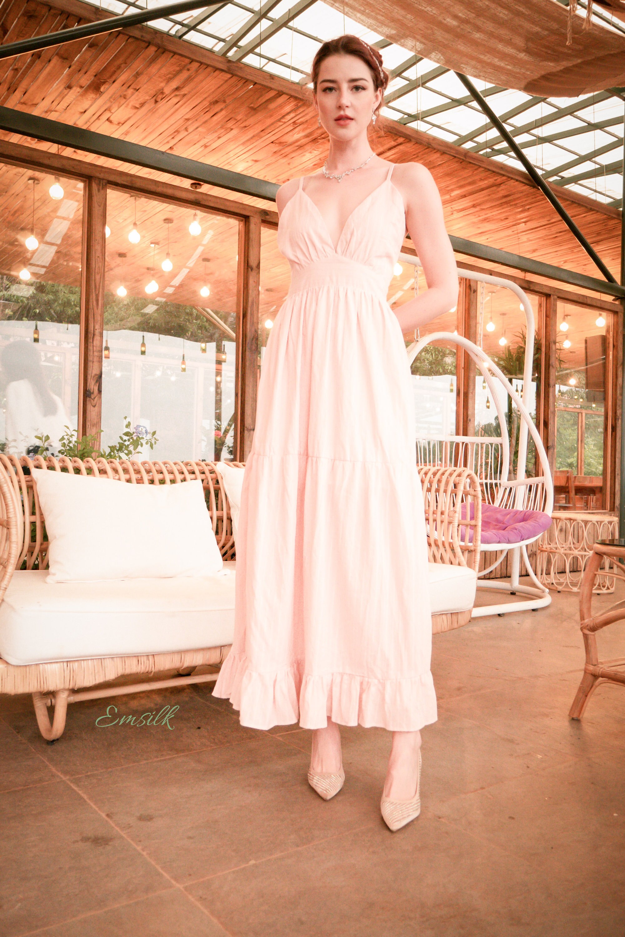 pink cotton long dress Long Dress Kora