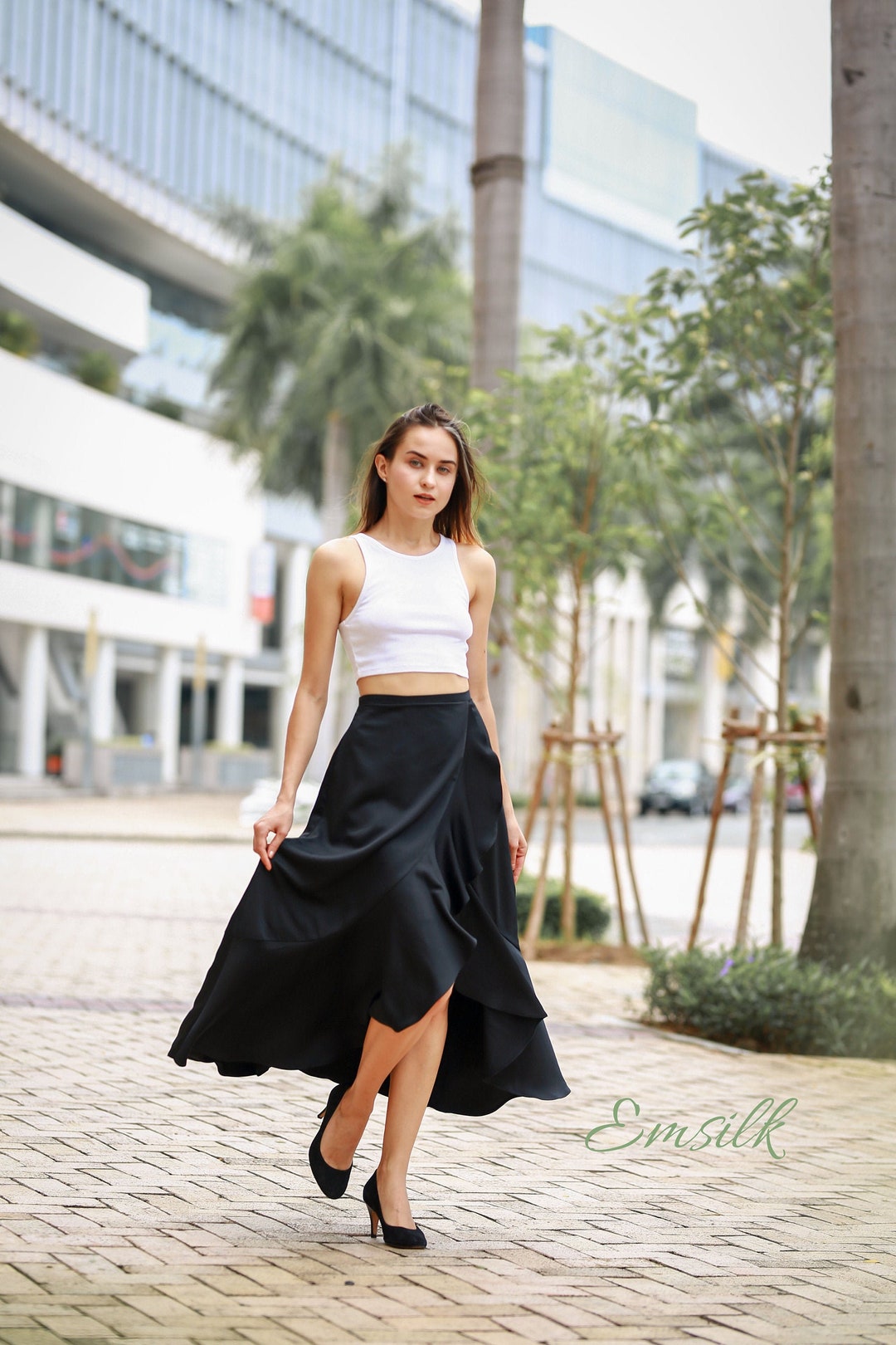 100 Percent Pure Silk Black Mulberry Silk Wrap Skirt: Handmade