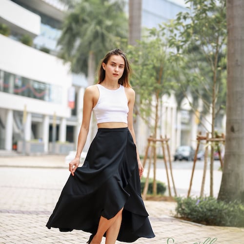 100 Percent Pure Silk Black Mulberry Silk Wrap Skirt: Handmade