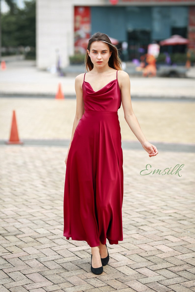 Pink Cowl Neck 100% Silk Slip Dress/cowl Neck Dress/bridesmaid | Etsy