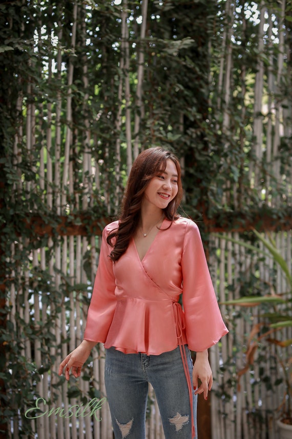 pink satin wrap top
