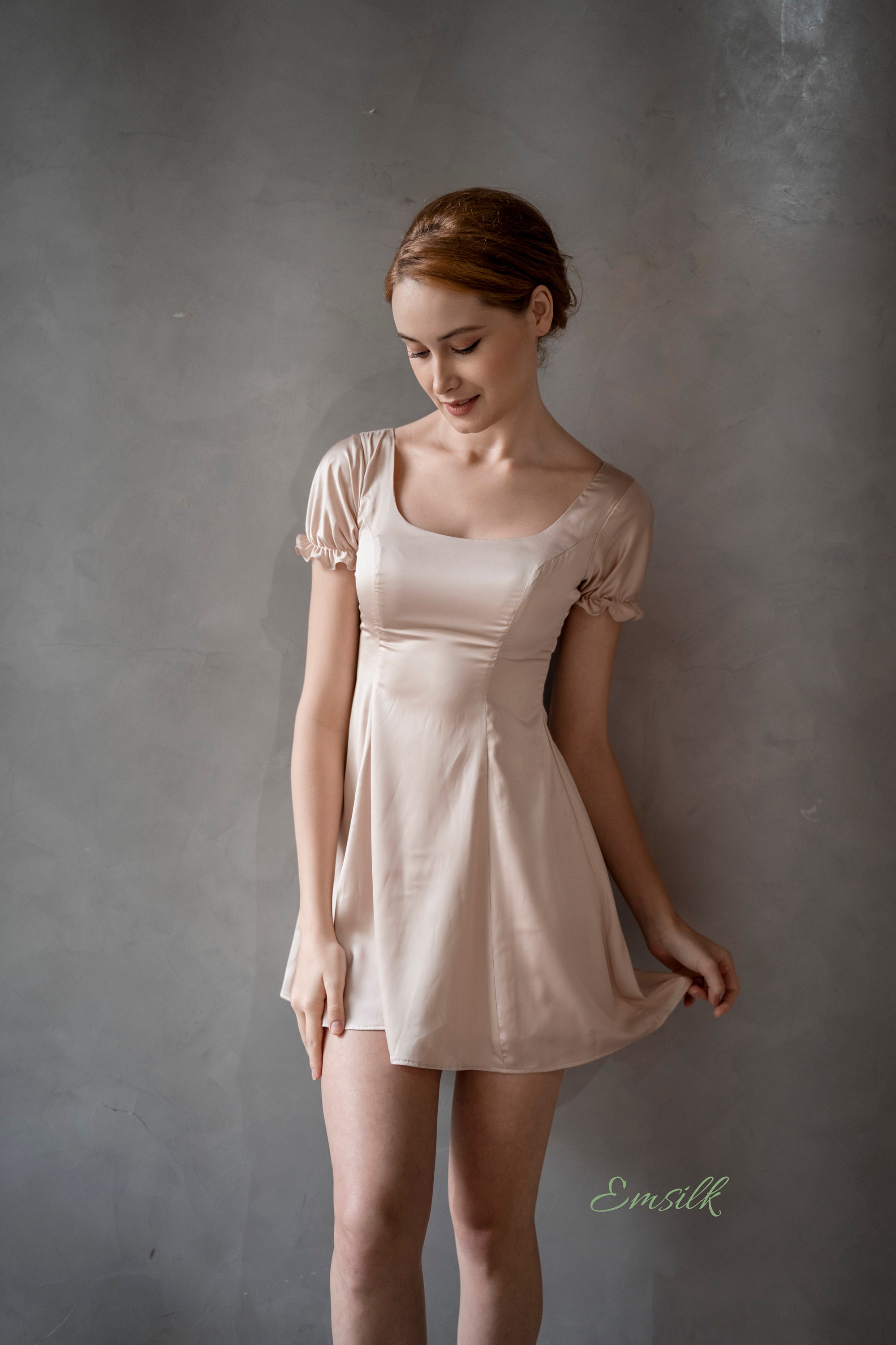 Vestido corto de seda beige / 100 seda charmeuse pura / - Etsy México Vestido corto de seda beige / 100 seda charmeuse pura / - Etsy México