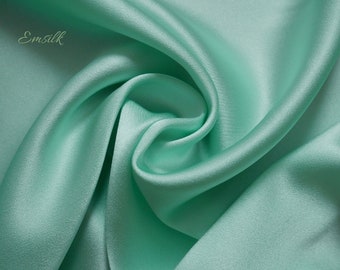 Mint 100 % Charmeuse pure mulberry silk fabric by the yard/Green Satin silk/ 19mm silk/premium silk/natural silk/green silk/ pale mint silk