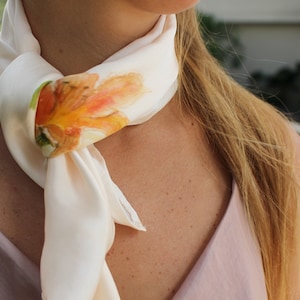 Bespoke hand painted Silk scarf/yellow lily flower/botanical painting/gift for her/women gift/unique gift/ special for her