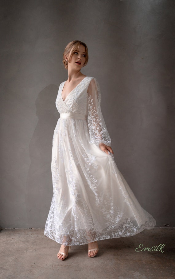 Wrapped Lace Wedding Dress/minimalist Wedding Dress/simple Wedding