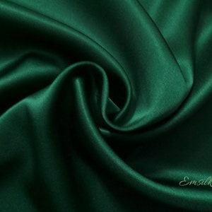 Emerald green 100 % pure charmeuse silk/ pure mulberry silk fabric by the yard/ 19mm silk/premium silk/natural silk/hand dyed silk