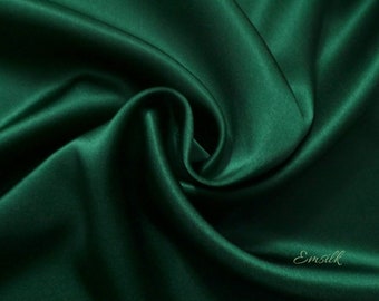 Emerald green 100 % pure charmeuse silk/ pure mulberry silk fabric by the yard/ 19mm silk/premium silk/natural silk/hand dyed silk