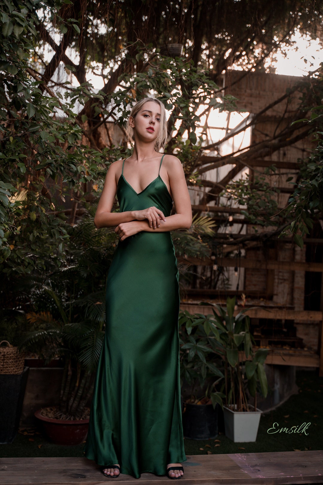 Red Carpet % Pure Silk Dress/ Bias Cut Emerald Green Long   Etsy Sweden