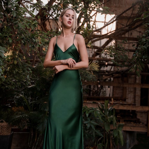 emerald green deep v dress Cecilia Cowl Neck Drape Back Maxi Dress Emerald main image 0