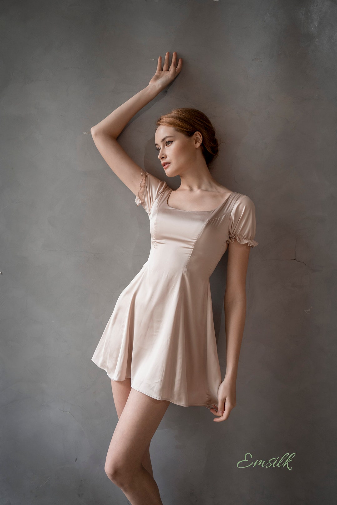 Vestido corto de seda beige / 100 seda charmeuse pura / - Etsy México Vestido corto de seda beige / 100 seda charmeuse pura / - Etsy México