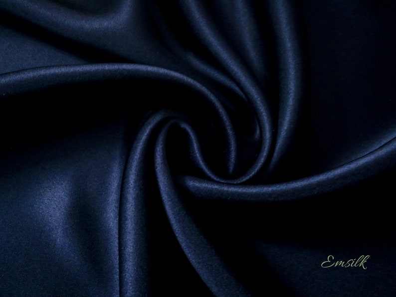 100 por ciento seda pura Tejido de seda charmeuse azul marino oscuro: 100 % morera, 19 mm, cortado a medida imagen 5