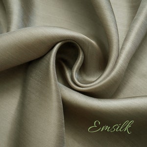 Hand-Dyed Mulberry Silk Fabric: Khaki & Cream Satin, 19mm