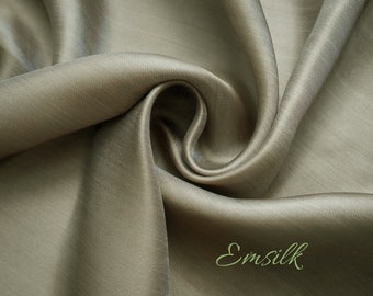 Double sided Khaki and cream 100 % pure mulberry silk fabric by the yard/ Satin silk/ 19mm silk/premium silk/natural silk/hand dyed silk