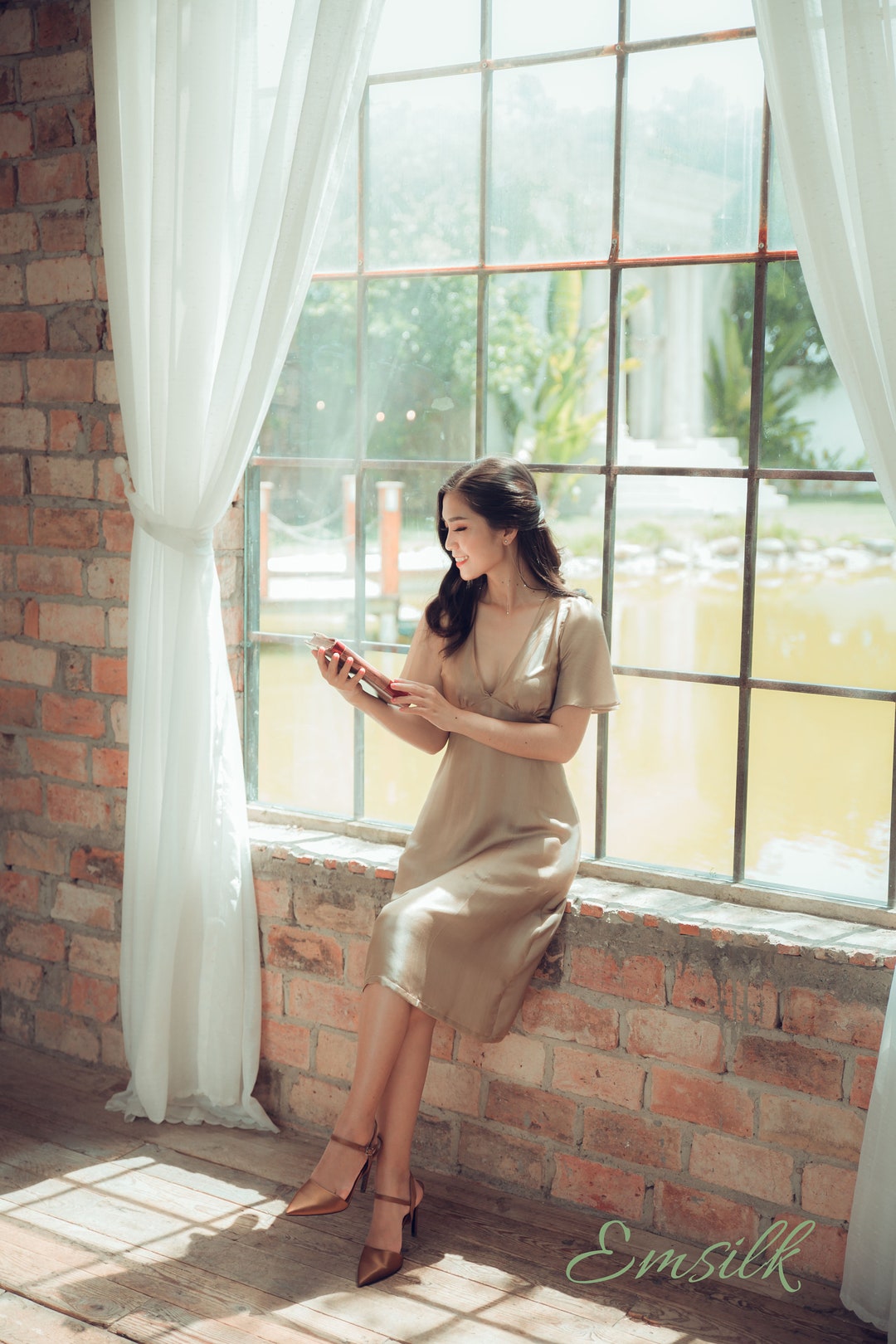 Khaki Silk Dress