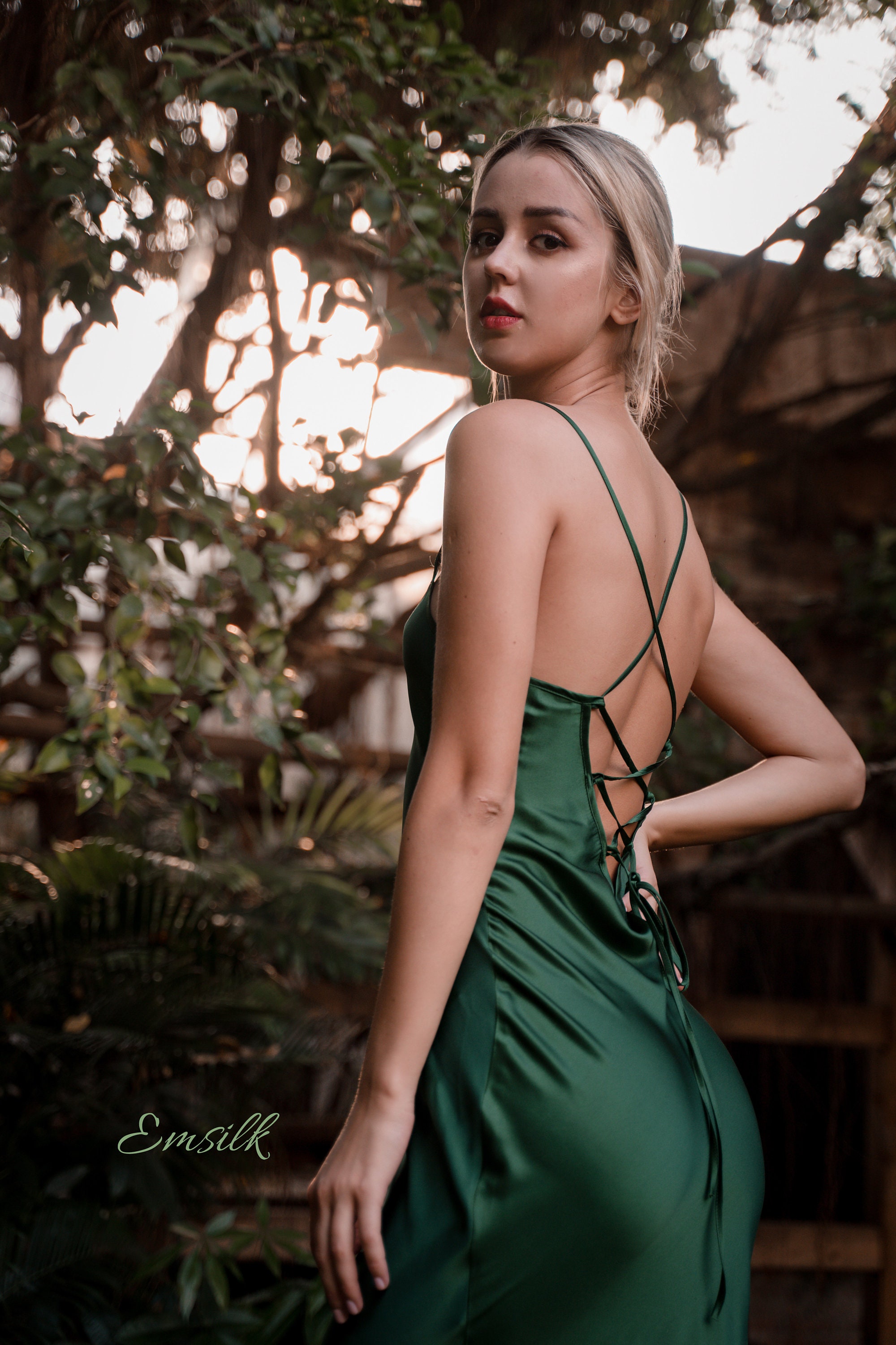 dress backless bra Strapless Emerald Green Satin Mermaid Long Evening Prom Dresses, Backl –  MarryLover