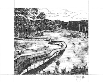 Boardwalk Illustration Print in Ink