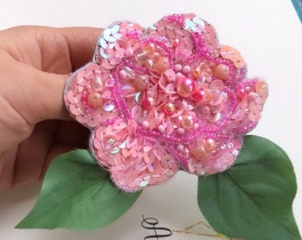 pink peony floral brooch pink, embroidered peony brooch, peony jewellery, peony floral gift, gift for her, gift for mom, floral arrangement