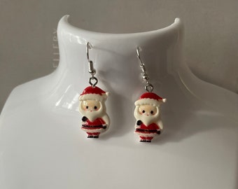 Santa Christmas earrings, Christmas stockings gift, pendant Christmas jewelry, bangle earrings