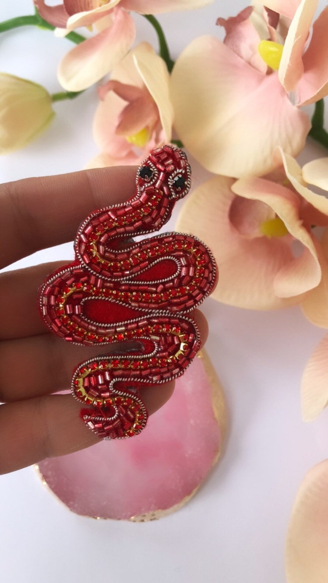 Snake lucky charm new me symbol brooch unique red pin with Etsy
