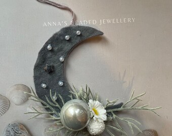 Christmas hanging moon decoration, floral Christmas tree hanging, Christmas floral moon hanging