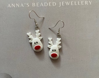 Reindeer Christmas dangle earrings, reindeer charms, Christmas gift for her