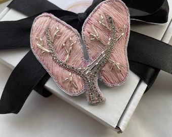 Beaded embroidered lung brooch pin