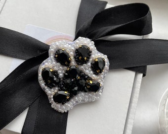 Paw brooch dog lover cat lover brooch gift for her him handmade beaded embroidered brooch pin