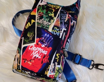 H2GO sling bag Horror Movie Posters, water bottle carrier,crossbody purse with card slots, waterproof canvas liner,H2O2GO, Cult classics