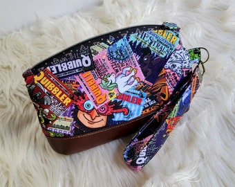Wizard inspired wristlet clutch custom fabric Quibbler magazine HP
