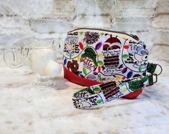 Handmade wristlet clutch with removal strap, National Lampoon Christmas Vacation movie holiday themed custom fabric, Griswold themed purse