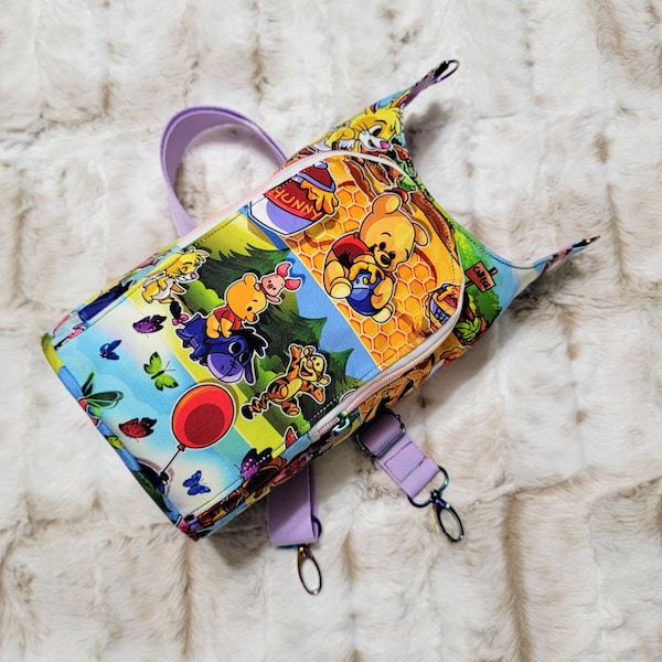 H2GO sling bag Winnie the Pooh inspired custom fabric, water bottle carrier, crossbody purse with card slots, H2O2GO bag, drink carrier