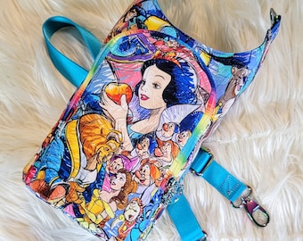 H2GO sling bag Sew Sketchy custom fabric, water bottle carrier, crossbody purse with card slots, webbing strap & waterproof canvas liner