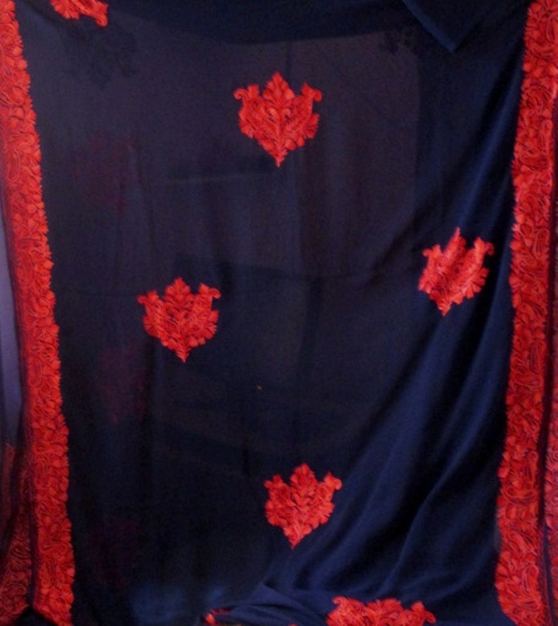 Designer Hand Embroidered saree Chiffon Georgette sari Kashmiri Ari stitch work saree with blouse piece