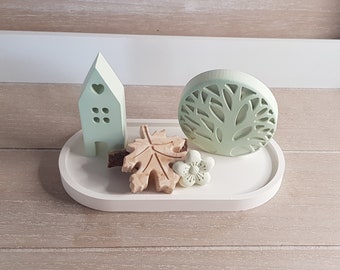 Decoration set house + tree of life in sage green