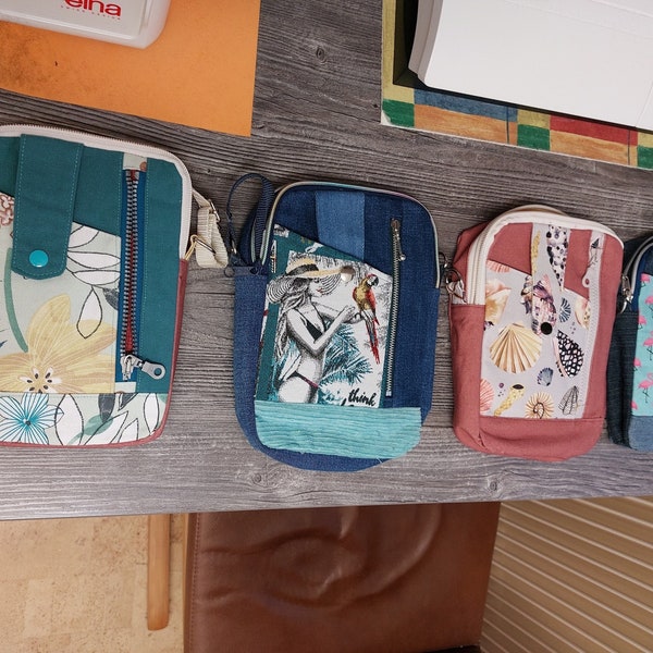 Umweltfreundliche Handytasche aus Canvas,  Kam Snap und Reißverschluss zum Schließen, Außentaschen mit Reißverschluss, Unikat, Handarbeit