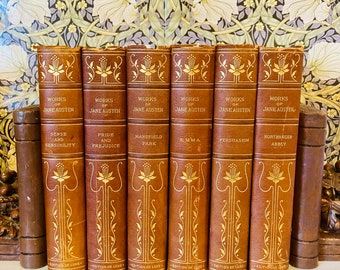 1910 Novels of Jane Austen - SCARCE ILLUSTRATED Fine Binding De Luxe Edition Books Published by the Nottingham Society - Vintage Book Set
