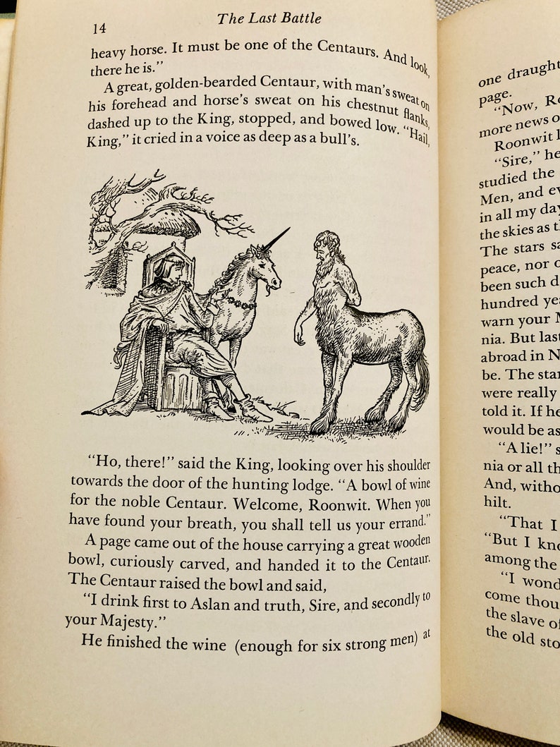 FIRST EDITION The Last Battle by C.S. Lewis Macmillan 1956 stated first printing, Illustrated by Pauline Baynes, The Chronicles of Narnia image 5