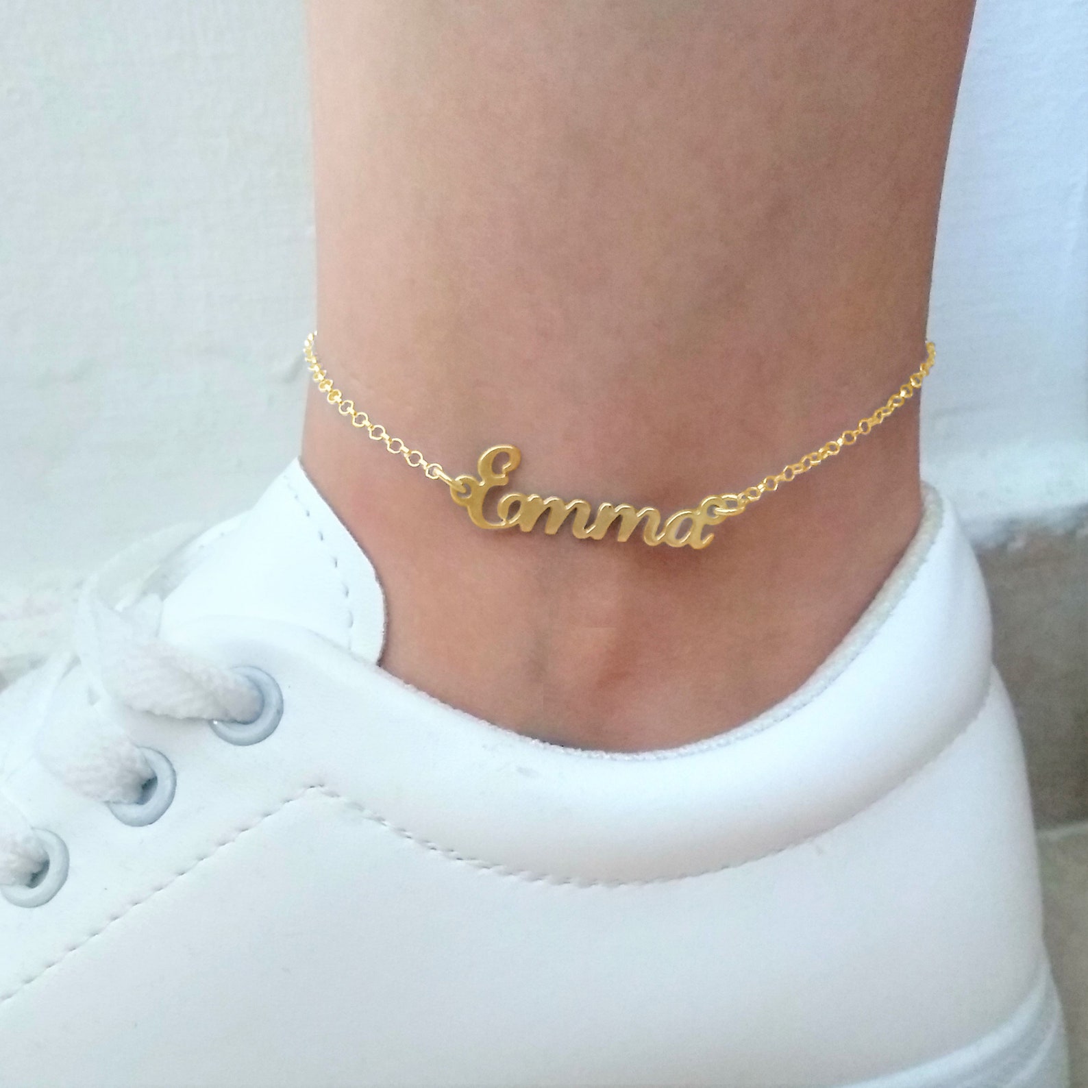 Custom Name Gold Plated Ankle Bracelet Etsy