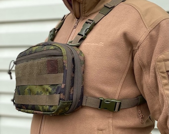 Handmade Men's Zipper Chest Bag Military Hiking Pack Small Chest Pack Rig Gun Holster- Finnish Army M05