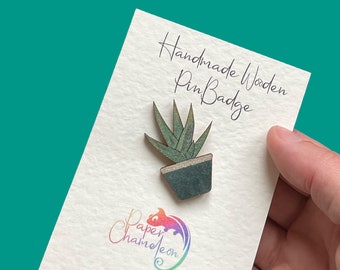 Succulent Handmade Wooden Pin Badge, Cactus  Pin Badge, Plant Gift, Succulent Gift
